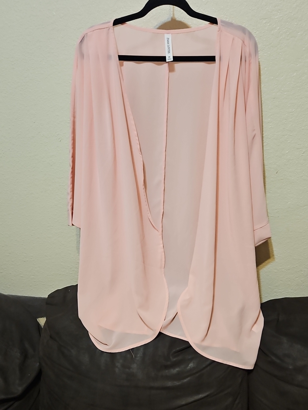 Zenana Outfitters Blush Pink Draped Open-Front Cardigan